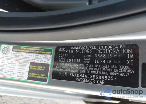 2011 Kia Rio Lx from USA, damaged, VIN KNADH4A33B6868257